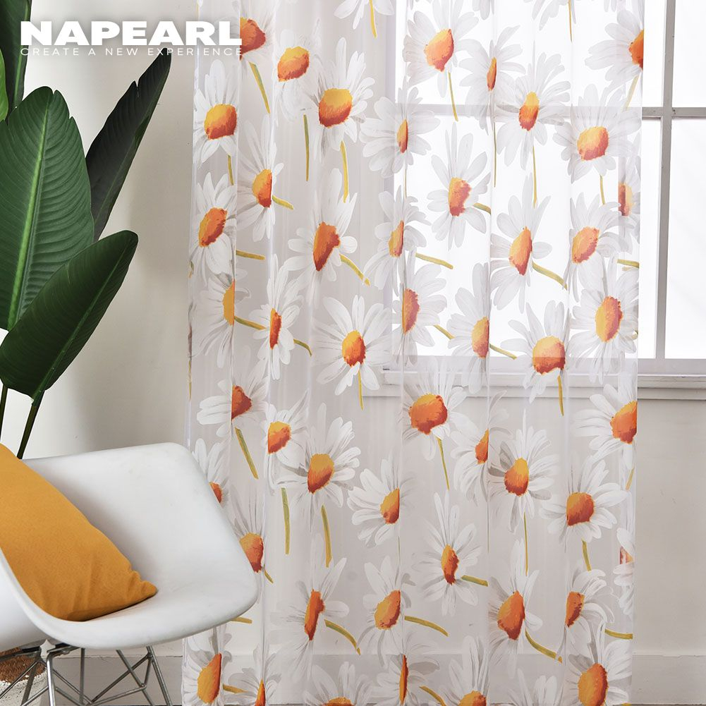 Napearl Rèm cửa sổ Vải Tuyn Họa Tiết Hoa Cúc Phong Cách Đồng Quê Tự Nhiên - Ảnh 2