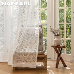 Napearl Rèm cửa sổ Bằng Vải Gạc Phối Ren Nhẹ Nhàng Sang Trọng Có Cảm Giác Chạm Cao Cấp - Ảnh 2