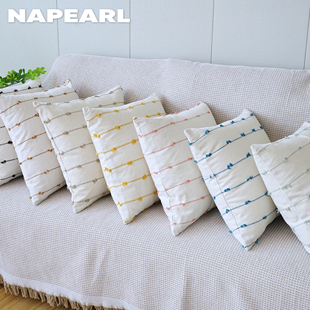 Vỏ Gối cotton Phối Tua Rua Họa Tiết Hoa Xinh Xắn Trang Trí Phòng Khách - Ảnh 2