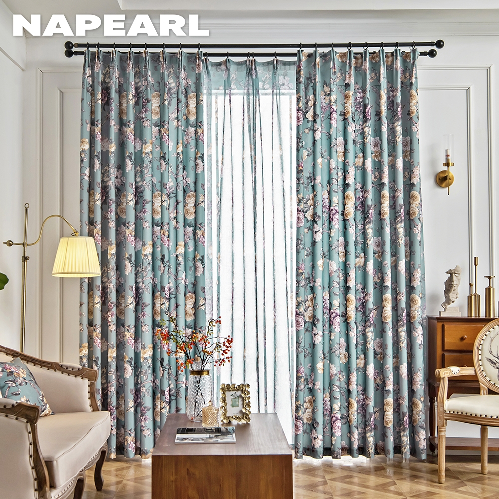 Napearl Rèm Cửa 70-80% Dày Dặn Họa Tiết Hoa Phong Cách Trung Quốc Cổ Điển Sang Trọng Cho Phòng Khách / Phòng Ngủ