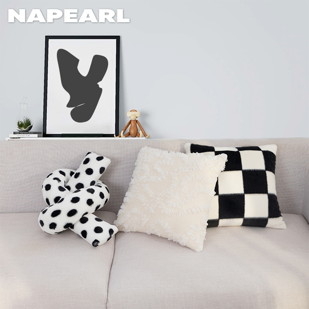 Napearl 1 Vỏ Bọc Gối Tựa Lưng Kẻ Sọc Caro Trắng Đen Bằng Lông Thỏ Kiểu Bắc Âu Sang Trọng Cho Phòng Khách / Sô Pha