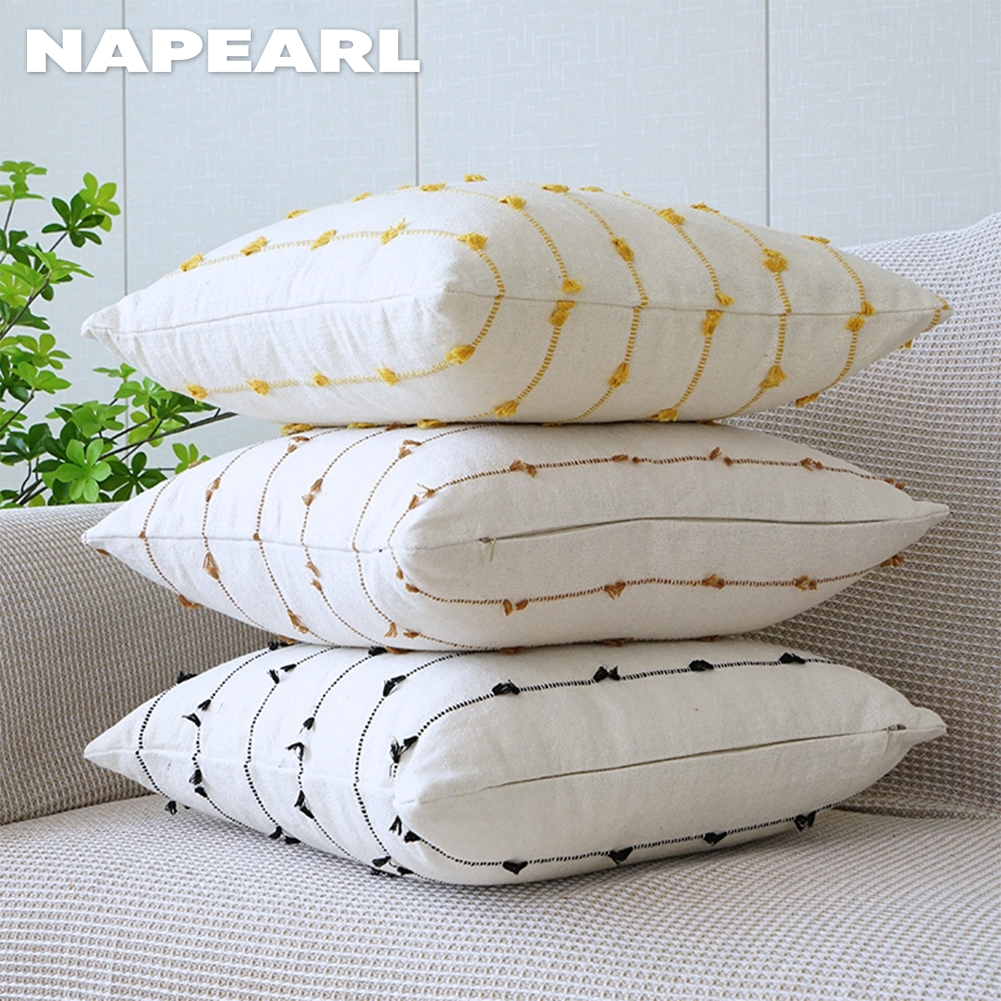 Vỏ Gối cotton Phối Tua Rua Họa Tiết Hoa Xinh Xắn Trang Trí Phòng Khách - Ảnh 4