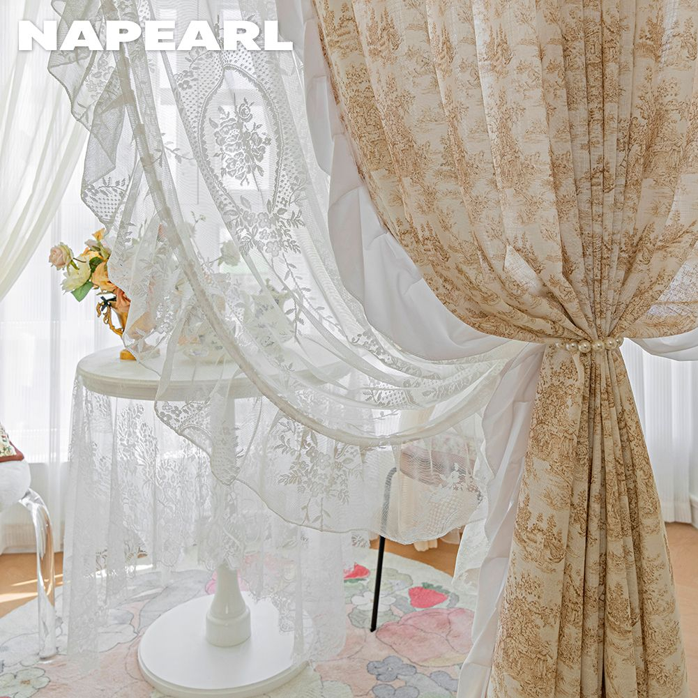 Napearl 10% ~ 20% rèm ren pháp rèm xù cạnh trang trí nội thất phòng khách cửa sổ ren cô gái tươi mát và làm mới rèm phòng trang trí thẩm mỹ langsir - Ảnh 5