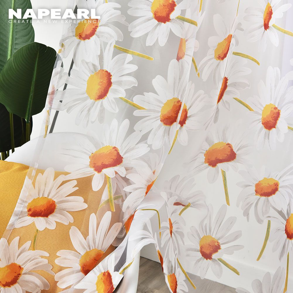 Napearl Rèm cửa sổ Vải Tuyn Họa Tiết Hoa Cúc Phong Cách Đồng Quê Tự Nhiên - Ảnh 6