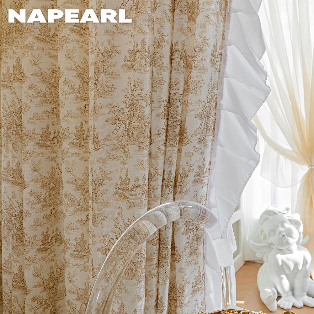 Napearl 10% ~ 20% rèm ren pháp rèm xù cạnh trang trí nội thất phòng khách cửa sổ ren cô gái tươi mát và làm mới rèm phòng trang trí thẩm mỹ langsir - Ảnh 7