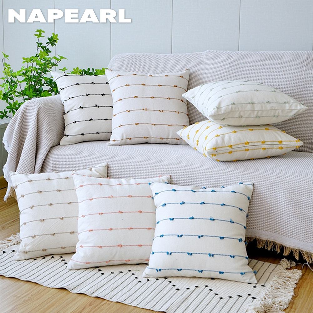 Vỏ Gối cotton Phối Tua Rua Họa Tiết Hoa Xinh Xắn Trang Trí Phòng Khách