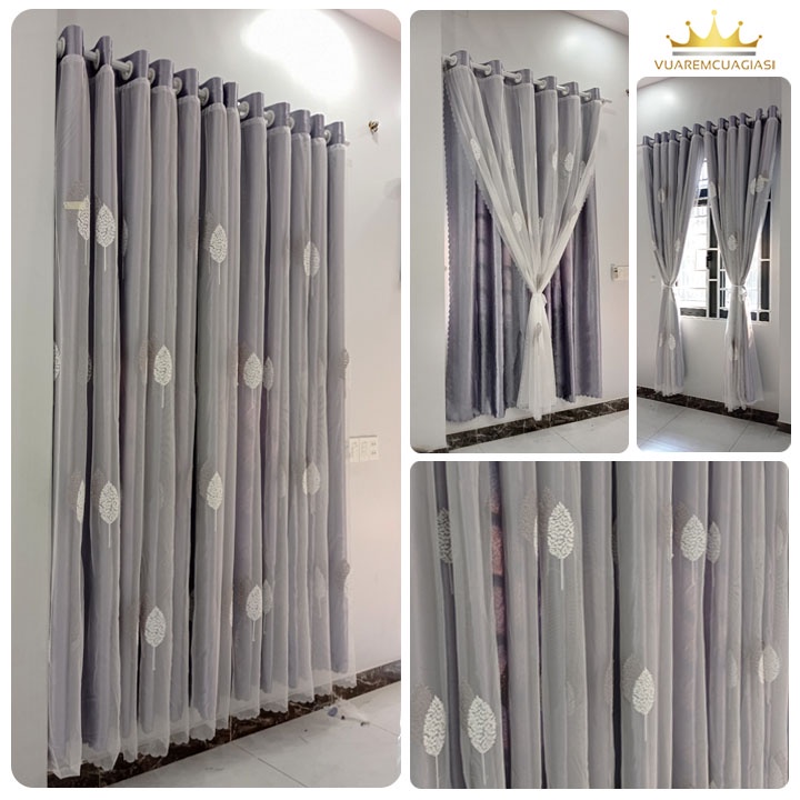 Rèm cửa 2 lớp họa tiết lá trang trí cửa sổ cửa chính trang trí nội thất siêu đẹp VIPORE2LH vuaremgiasi - Ảnh 2