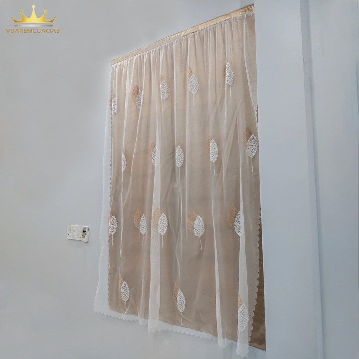 Rèm Cửa Dán Tường Màu Vàng Kem 2 lớp chống nắng họa tiết lá đôi vàng chống nắng dễ lắp đặt VIP24 - Ảnh 4