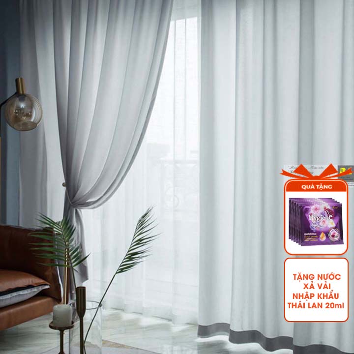 Rèm cửa sổ voan trắng trơn may ore và dán tường