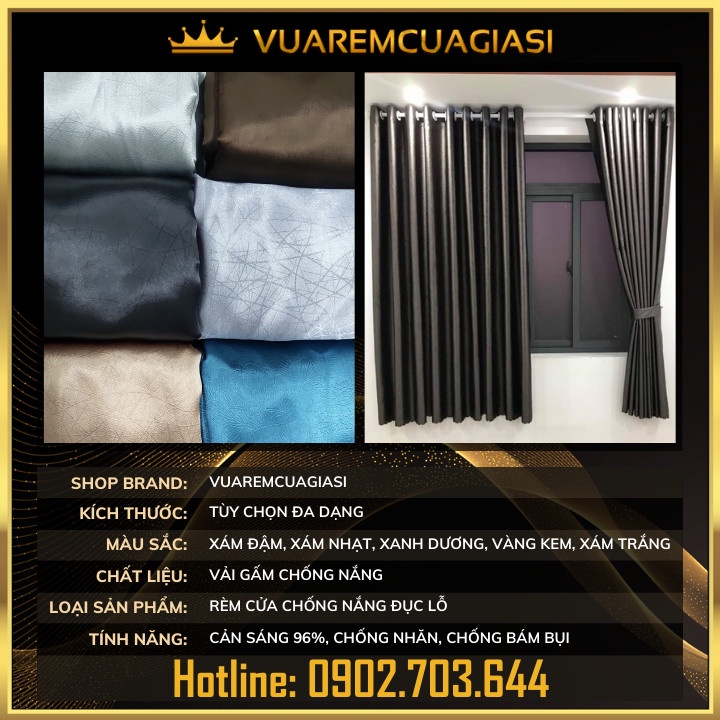 Rèm cửa xám đậm may rido, ore đục lỗ, dán tường dùng trang trí nhà cửa chính, vải màn cửa sổ - Ảnh 7