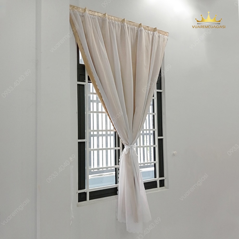 Rèm cửa dán tường 2 lớp vàng kem voan trắng chống nắng trang trí của sổ VIPDTVK vuaremgiasi - Ảnh 3