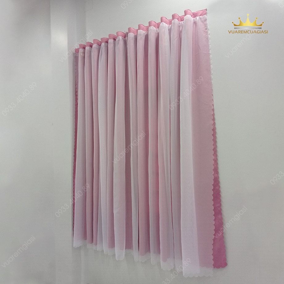 Rèm cửa dán tường 2 lớp màu hồng voan trắng chống nắng trang trí cửa VIPDTH vuaremgiasi - Ảnh 3