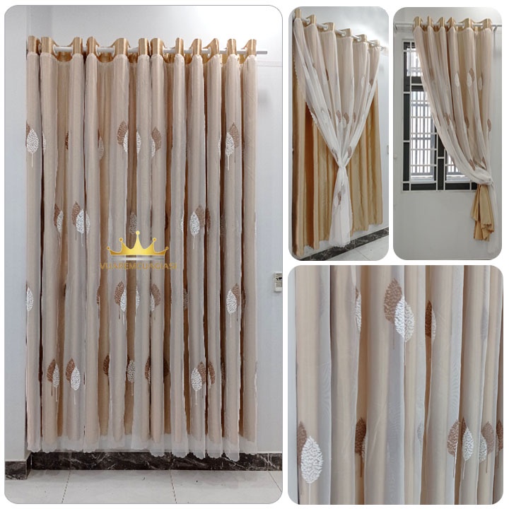 Rèm cửa 2 lớp họa tiết lá trang trí cửa sổ cửa chính trang trí nội thất siêu đẹp VIPORE2LH vuaremgiasi - Ảnh 4