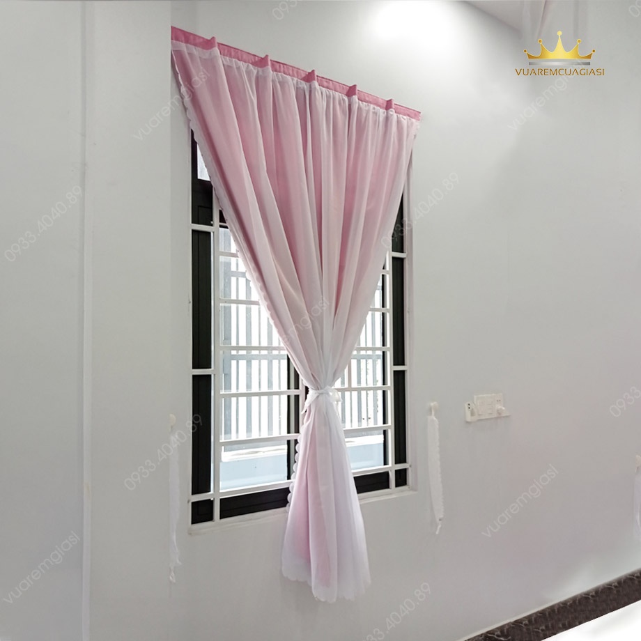 Rèm cửa dán tường 2 lớp màu hồng voan trắng chống nắng trang trí cửa VIPDTH vuaremgiasi - Ảnh 4