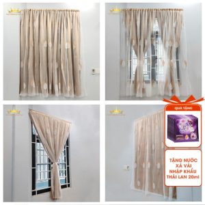 Rèm Cửa Dán Tường Màu Vàng Kem 2 lớp chống nắng họa tiết lá đôi vàng chống nắng dễ lắp đặt VIP24