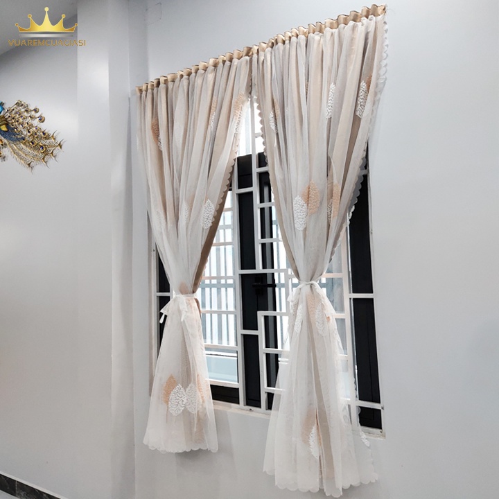 Rèm Cửa Dán Tường Màu Vàng Kem 2 lớp chống nắng họa tiết lá đôi vàng chống nắng dễ lắp đặt VIP24 - Ảnh 7