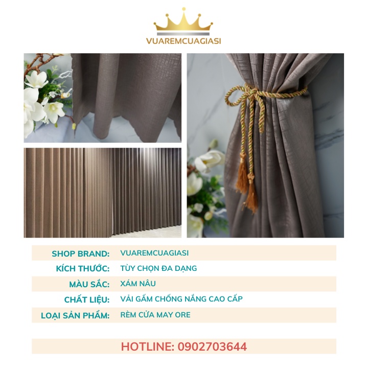 Rèm Cửa Sổ Chống Nắng Màu Xám Nâu May Ore Decor Phòng Ngủ Phòng Khách Cao Cấp VIP3 - Ảnh 2