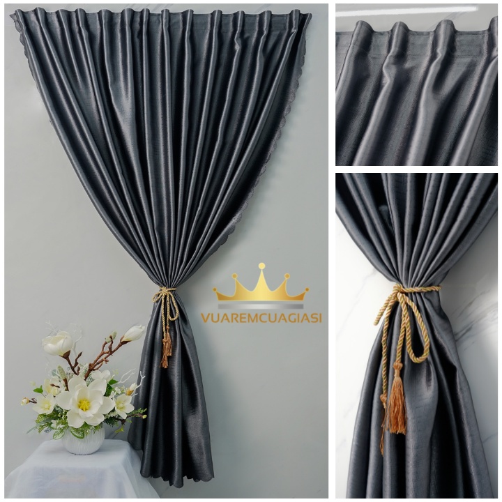 Rèm cửa xám đậm may rido, ore đục lỗ, dán tường dùng trang trí nhà cửa chính, vải màn cửa sổ - Ảnh 6