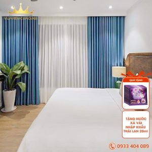 Rèm cửa sổ màu xanh dương vải gấm chống nắng chống bám bụi cao cấp VIPXD vuaremgiasi