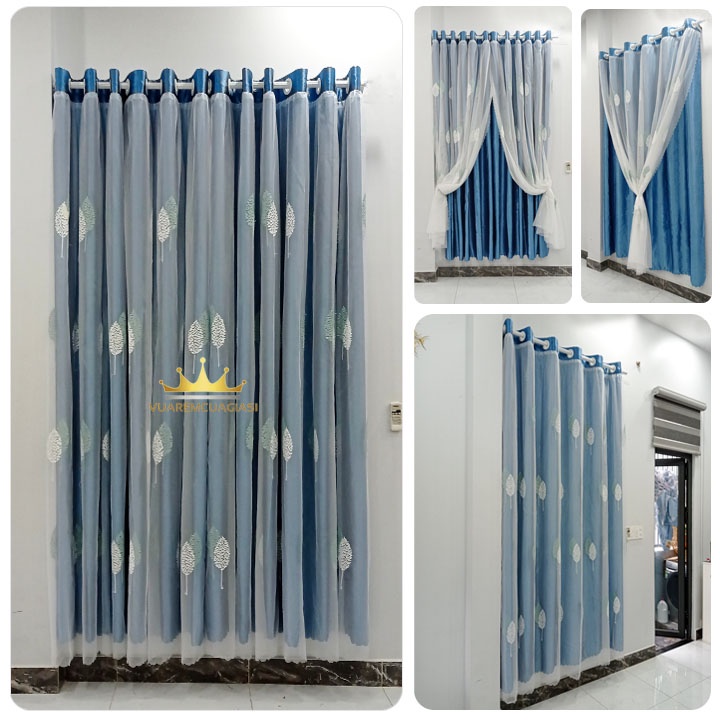 Rèm cửa 2 lớp họa tiết lá trang trí cửa sổ cửa chính trang trí nội thất siêu đẹp VIPORE2LH vuaremgiasi - Ảnh 3