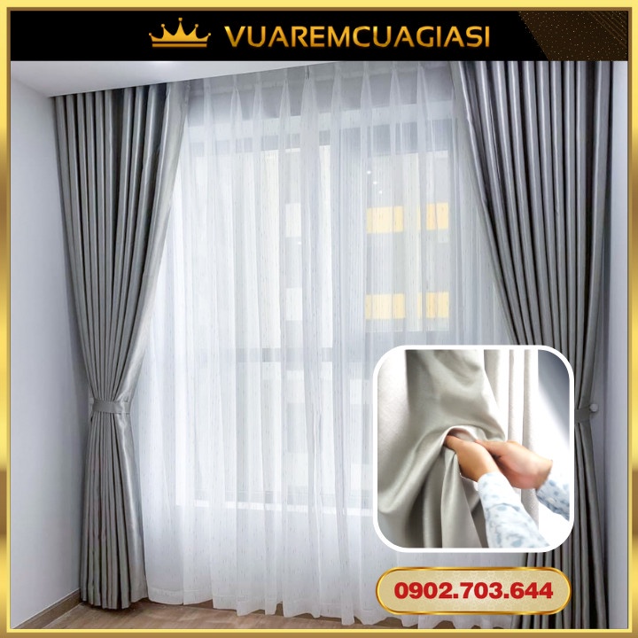 Rèm Cửa Xám Trắng May Rido, Ore đục Lỗ, Dán Tường Dùng Trang Trí Nhà ...