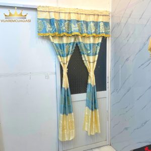 Rèm cửa sổ thổ cẩm Xanh Dương Vintage hoặc trang trí decor cửa chính phòng khách