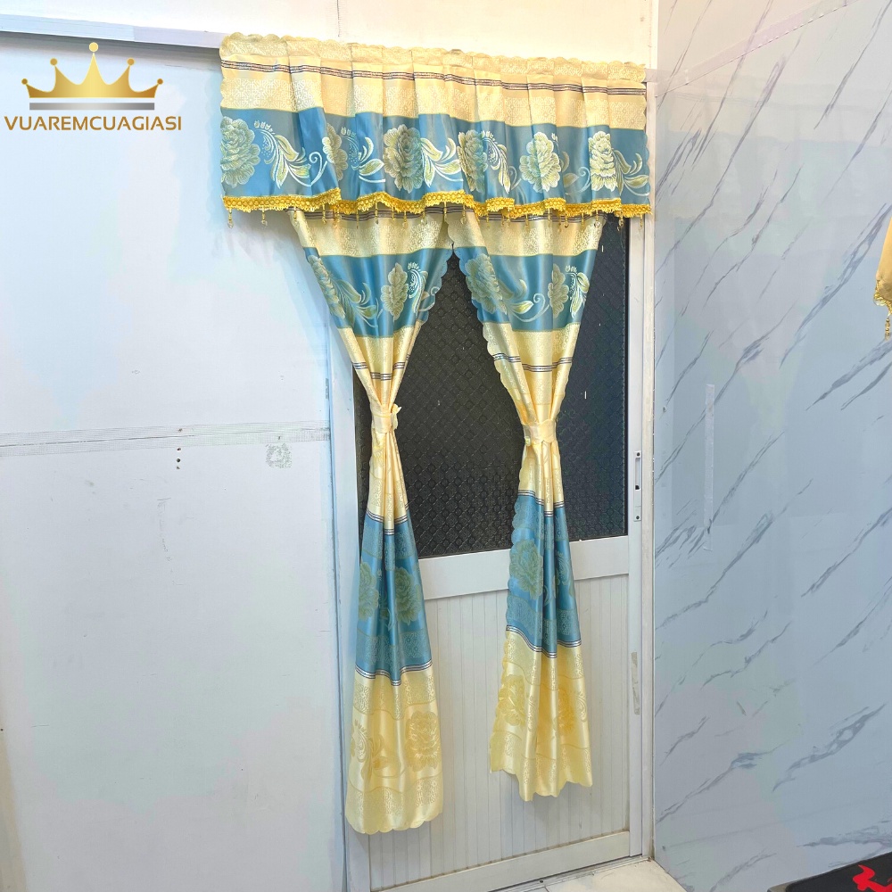 Rèm cửa sổ thổ cẩm Xanh Dương Vintage hoặc trang trí decor cửa chính phòng khách