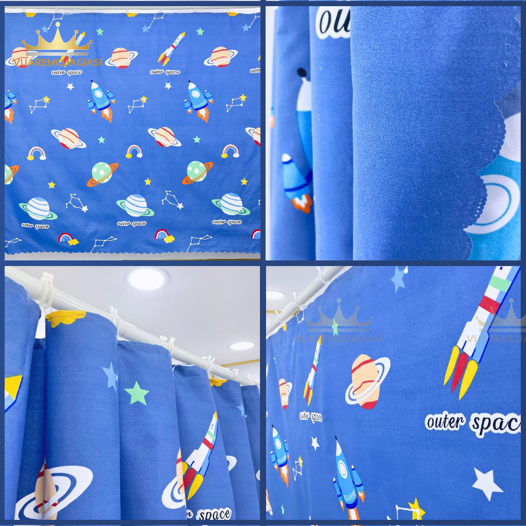Rèm cửa RIDO OUTER SPACE ngăn phòng gác trọ decor phòng tặng kèm móc và dây treo RD04 Vuaremgiasi