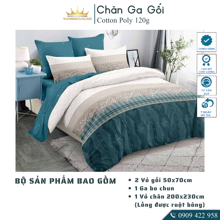 Bộ chăn ga gối Cotton Poly 120g 5 món, hàng mẫu mới năm 2023 trang trí decor phòng ngủ, homestay hotel VuaremgiasiVOCHAN - Ảnh 4