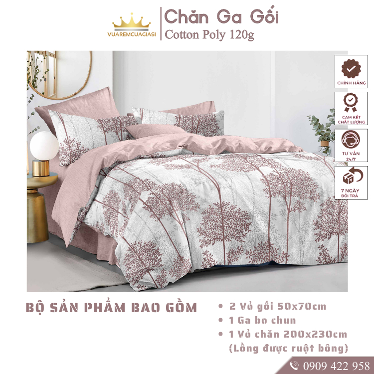 Bộ chăn ga gối 5 món CottonAL02-3-3 dành cho nệm giường decor trang trí phòng ngủ