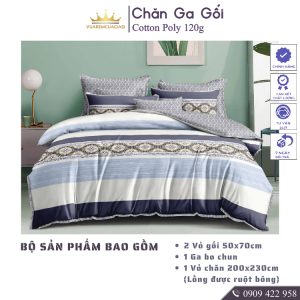 Bộ chăn ga gối 5 món CottonAL1-3-11 dành cho nệm giường decor trang trí phòng ngủ