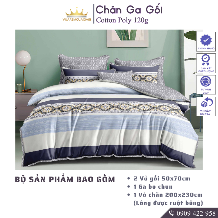 Bộ chăn ga gối 5 món CottonAL1-3-11 dành cho nệm giường decor trang trí phòng ngủ
