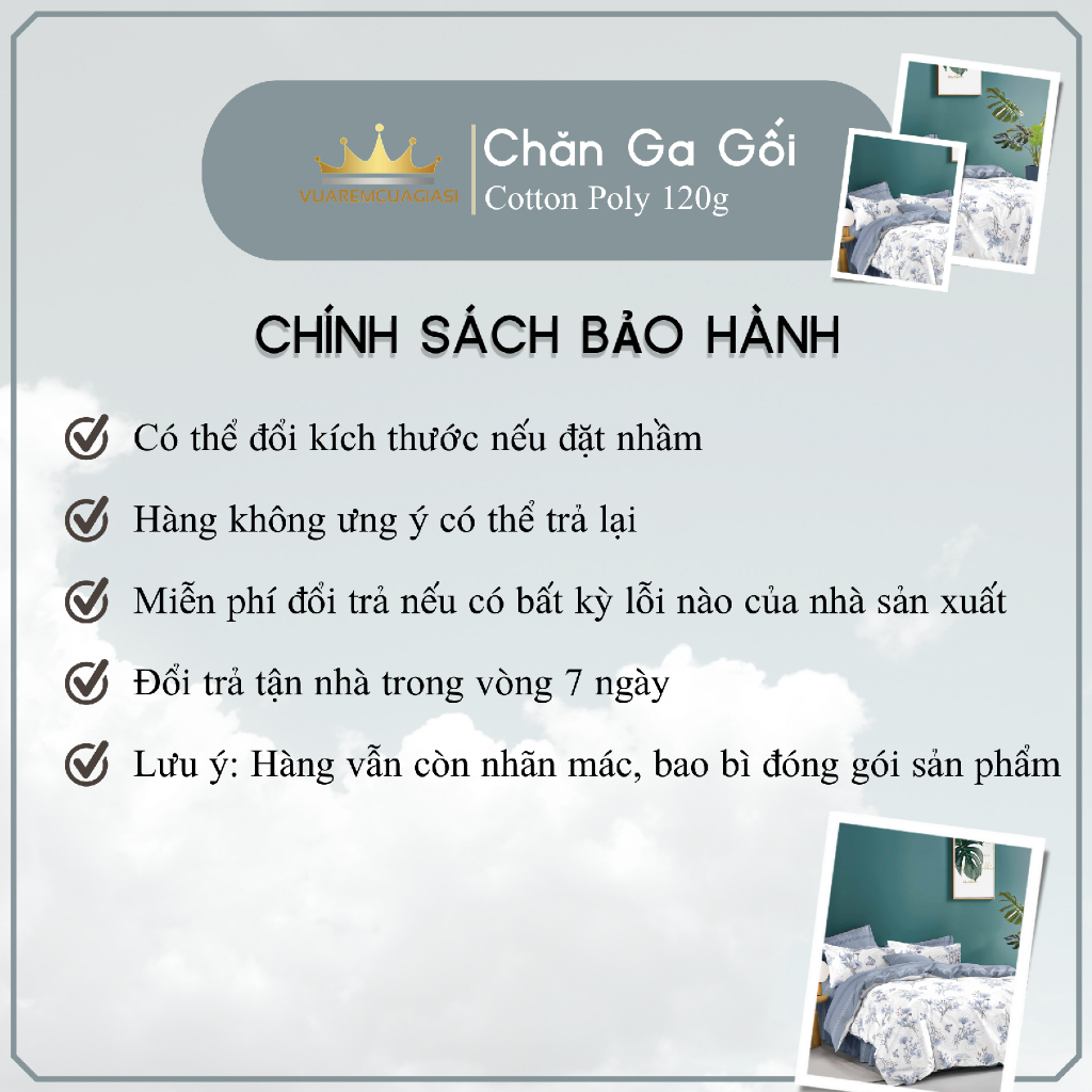 Bộ chăn ga gối 5 món CottonAL1-3-10 dành cho nệm giường decor trang trí phòng ngủ, vỏ chăn hoặc chăn chần bông nhiều siz - Ảnh 3
