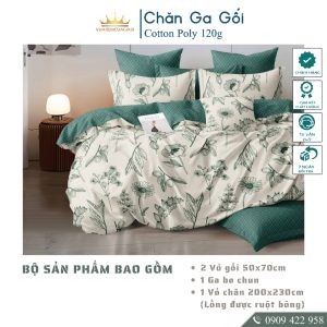 Bộ chăn ga gối 5 món CottonAL1-3-8 dành cho nệm giường decor trang trí phòng ngủ
