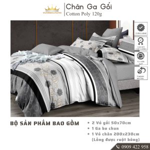 Bộ chăn ga gối 5 món CottonAL01-3-7 dành cho nệm giường decor trang trí phòng ngủ