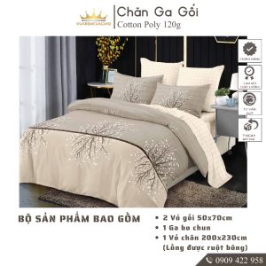 Bộ chăn ga gối 5 món Cotton AL1-3-12 dành cho nệm giường decor trang trí phòng ngủ decor phòng vỏ chăn hoặc chăn chần bô