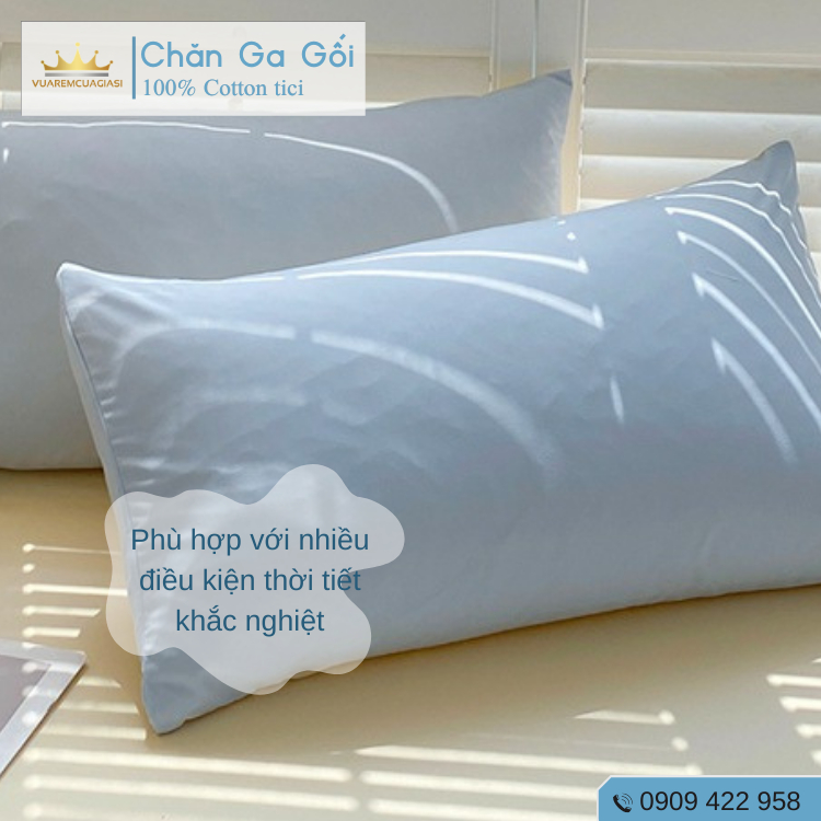 Bộ chăn ga gối 4 món Cotton Tici màu Xanh Nhạt nhiều sự lựa chọn, đầy đủ kích thước Duhalatexstore AL1-3 - Ảnh 6