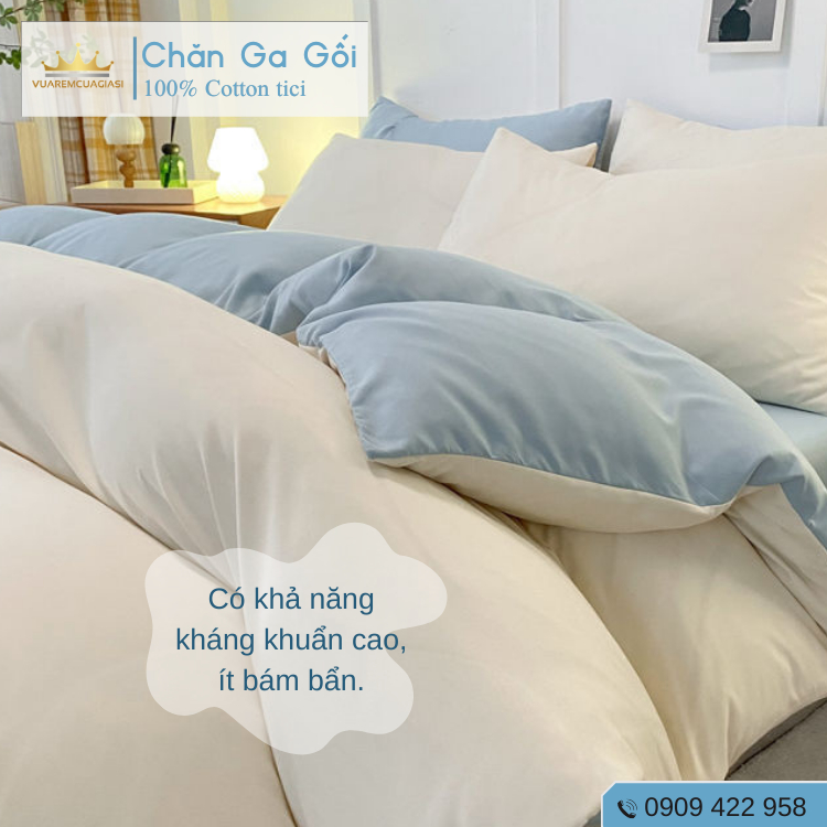 Bộ chăn ga gối 4 món Cotton Tici màu Xanh Nhạt nhiều sự lựa chọn, đầy đủ kích thước Duhalatexstore AL1-3 - Ảnh 7