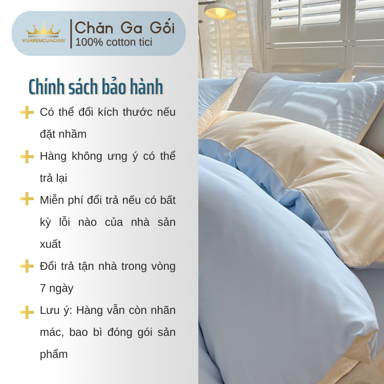Bộ chăn ga gối 4 món Cotton Tici màu Xanh Nhạt nhiều sự lựa chọn, đầy đủ kích thước Duhalatexstore AL1-3 - Ảnh 4