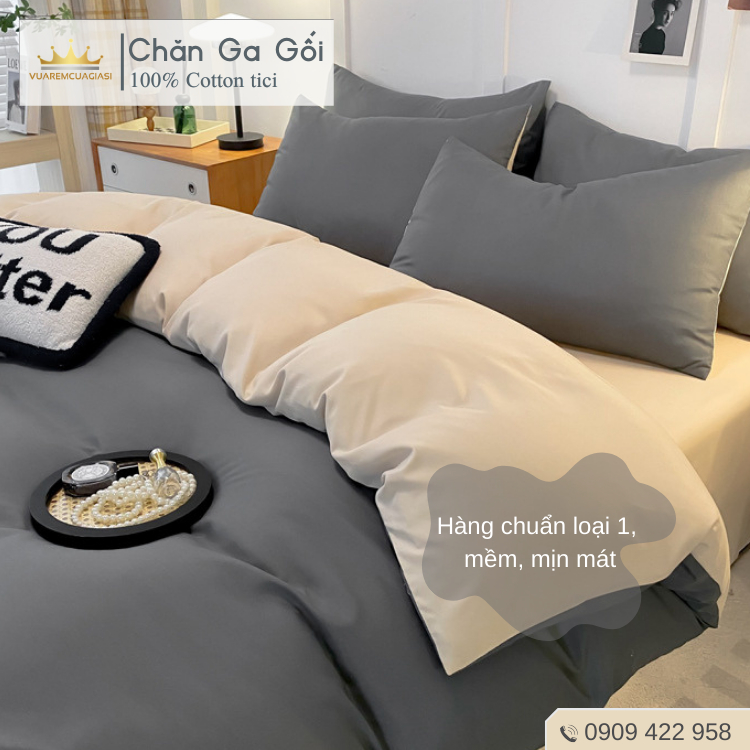 Bộ chăn ga gối 4 món Cotton Tici màu Ghi Kem nhiều sự lựa chọn, đầy đủ kích thước Duhalatexstore Ghi Kem AL1-6 - Ảnh 4