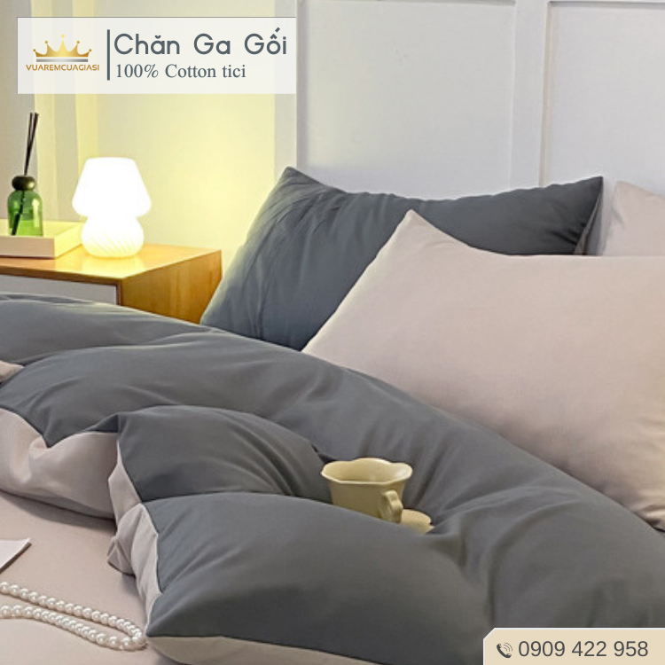 Bộ chăn ga gối 4 món Cotton Tici màu Ghi Kem nhiều sự lựa chọn, đầy đủ kích thước Duhalatexstore Ghi Kem AL1-6 - Ảnh 5