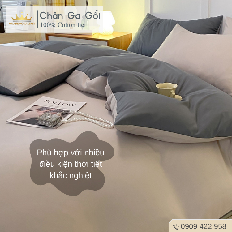 Bộ chăn ga gối 4 món Cotton Tici màu Ghi Kem nhiều sự lựa chọn, đầy đủ kích thước Duhalatexstore Ghi Kem AL1-6 - Ảnh 7