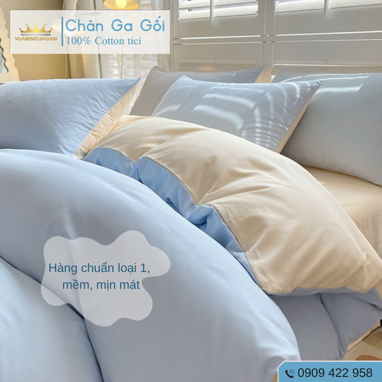 Bộ chăn ga gối 4 món Cotton Tici màu Xanh Nhạt nhiều sự lựa chọn, đầy đủ kích thước Duhalatexstore AL1-3 - Ảnh 5
