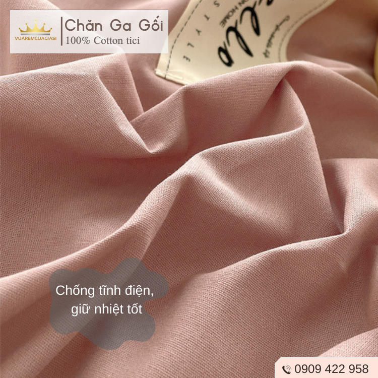Bộ chăn ga gối 4 món Cotton Tici màu Hồng Ruốc nhiều sự lựa chọn, đầy đủ kích thước Duhalatexstore AL1-5 - Ảnh 5