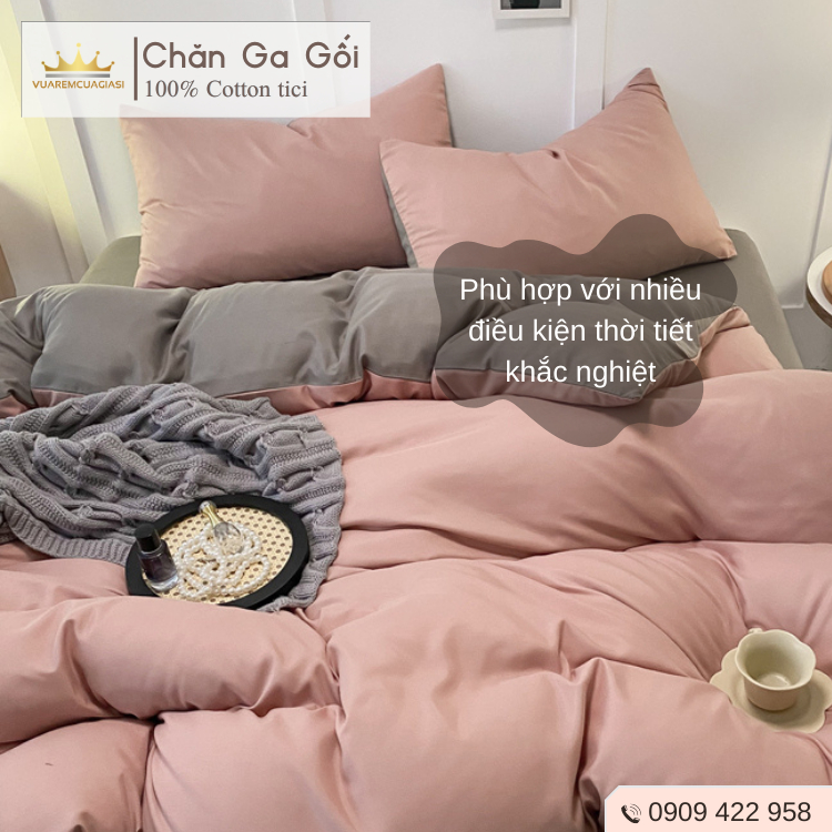 Bộ chăn ga gối 4 món Cotton Tici màu Hồng Ruốc nhiều sự lựa chọn, đầy đủ kích thước Duhalatexstore AL1-5 - Ảnh 4