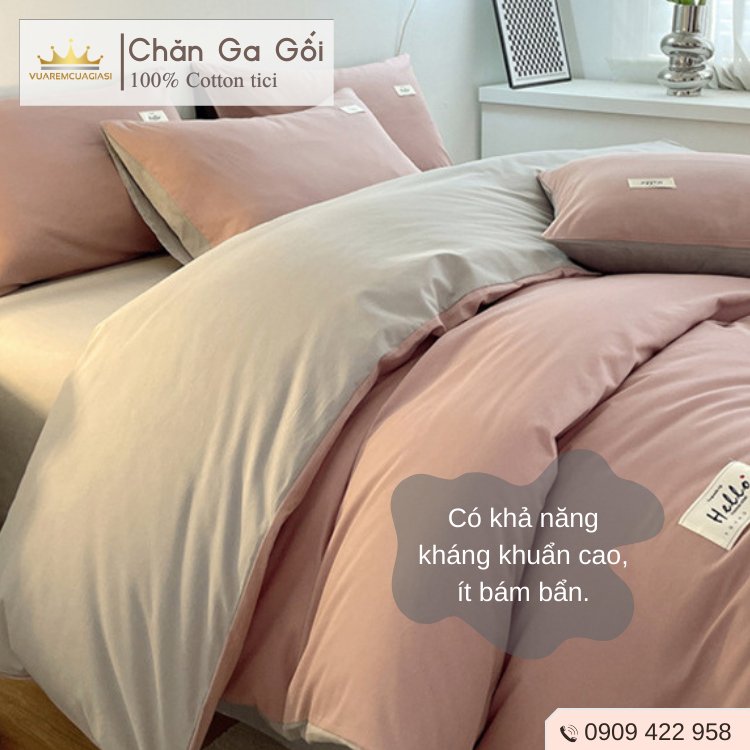 Bộ chăn ga gối 4 món Cotton Tici màu Hồng Ruốc nhiều sự lựa chọn, đầy đủ kích thước Duhalatexstore AL1-5 - Ảnh 6