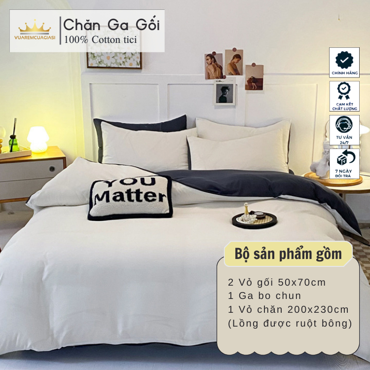 Bộ chăn ga gối 4 món Cotton Tici màu Xanh Than nhiều sự lựa chọn