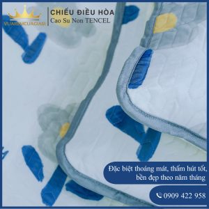 Chiếu Điều Hòa Vải Tencel Hoa Nhị Vàng Cao Su Non bo chun chân cao 35cm, hàng loại 1 nặng và dày trang trí - Ảnh 5
