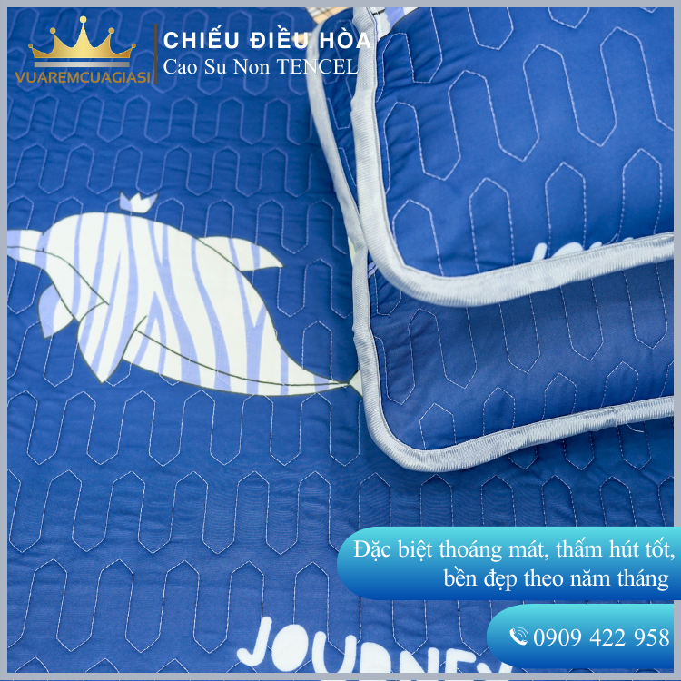 Chiếu Điều Hòa Vải Tencel Cá Heo Xanh Cao Su Non bo chun chân cao 35cm, hàng loại 1 nặng và dày trang trí - Ảnh 6