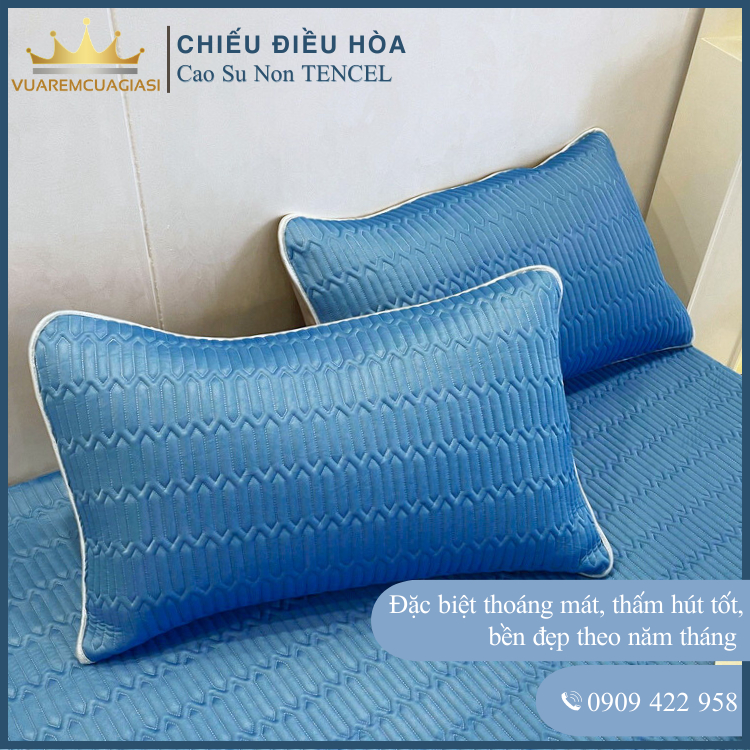 Chiếu Điều Hòa Vải Tencel Xanh Dương Trơn Cao Su Non bo chun chân cao 35cm, hàng loại 1 nặng và dày trang trí - Ảnh 6